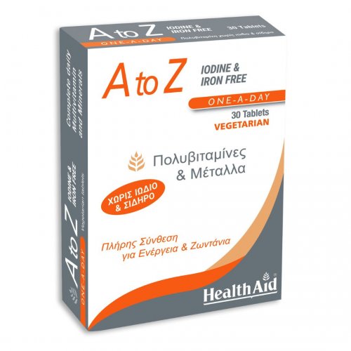 Health Aid A to Z Iodine & Iron Free Πολυβιταμίνη χωρίς Ιώδιο & Σίδηρο, 30 ταμπλέτες